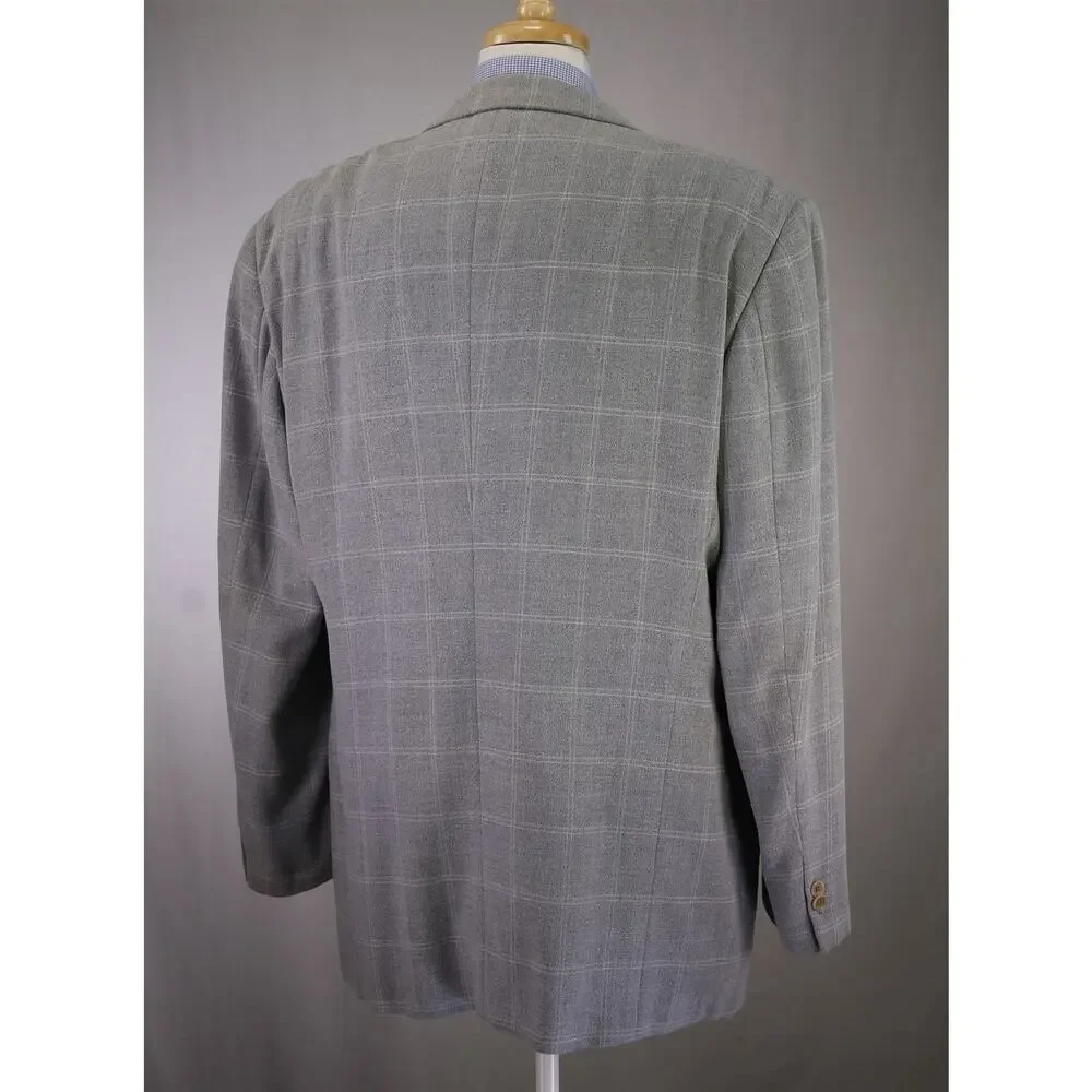 Armani Collezioni Gray Knit Windowpane Wool Silk 3-Btn Sportcoat Blazer 44R